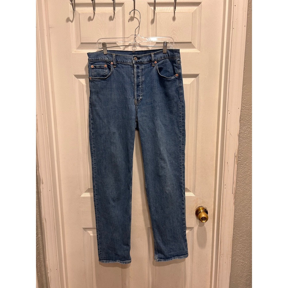 GAP Cheeky Straight High Rise Jeans Blue Medium Wash Button Fly 32 14 Tall 90's‎